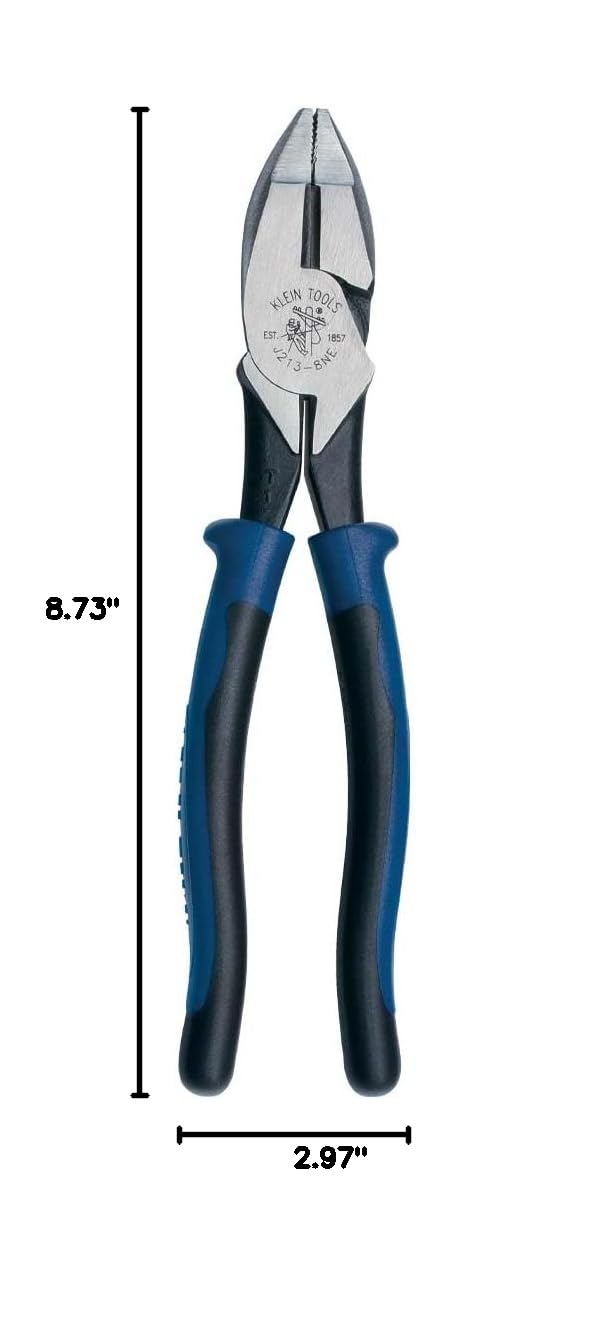 Klein Tools J2138NE Pliers, 8-Inch Side Cutters, High Leverage Lineman's Pliers Cut Copper, Aluminum and other Soft Metals