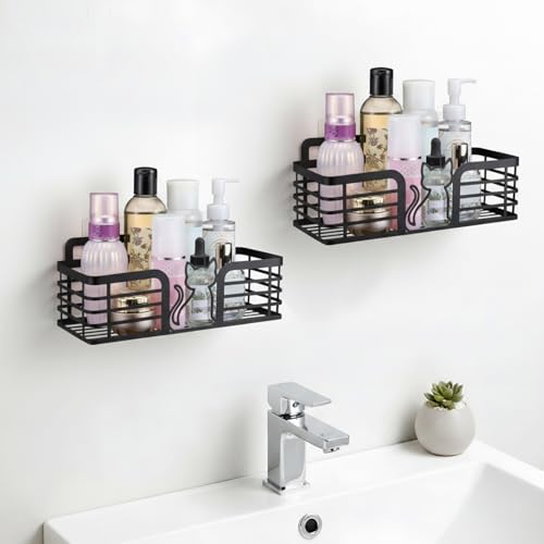 2 Pack Shower Caddy with Cat Black Metal Shower Shelves Organizer