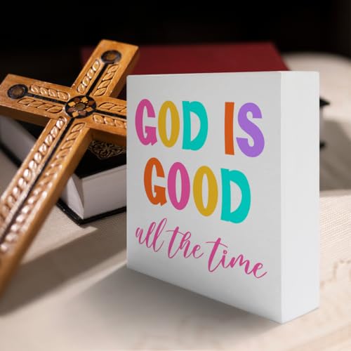 Christian Desk Decor Sign, Home Office Religious Decor Scripture Bible Verse Desk Decoration Christian Christening Baptism Gifts for Women Men, God Is Good All The Time