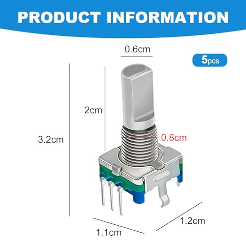 Rotary Encoder Switch,5 Pieces EC11 Rotary Encoder Code Switch Digital Potentiometer with Push Button 5 Pin Handle Length 20mm for Electronics Components and Projects
