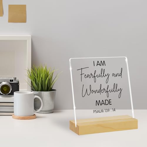 Positive Bible Psalms 139 14 Acrylic Sign, Christian Religious Gifts for Women, Bible Verses Gifts, Christian Women Gifts, Bible Decor Verses Decorations for Home Office Desk Fearfully