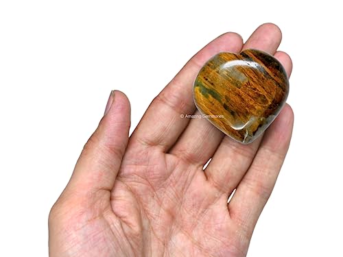 Amazing Gemstone Nellite Crystal Heart Palm Stone - Pocket Massage Worry Stone for Natural Body Chakra Balancing, Reiki Healing and Crystal Grid