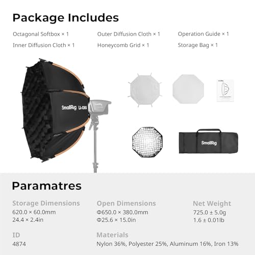 SmallRig 25.6" Bowens Mount Softbox Photography Lighting Kit, Quick Release 25"/65cm