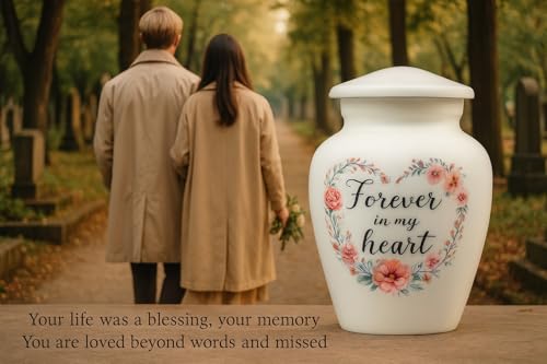Small Urns for Human Ashes Keepsake, Cremation Urn for Ashes for Women & Man, Funeral Decorative Mini Urns, Forever in My Heart & Flower, Miniature, Tiny Sharing Urn - Little Keepsake