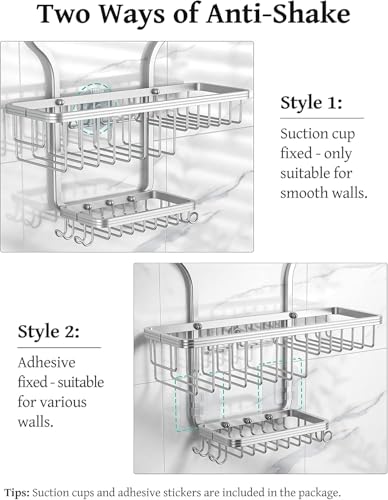 YASONIC Never Rust Shower Caddy Hanging, Aluminum Shower Racks for Inside Shower, 3-Tier Shower Organizer Hanging Over Shower Head with Hooks and Soap Holder, Silver 3 Tier Set
