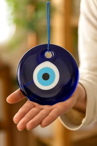 Glass Blue Evil Eye Wall Hanging – Turkish Handmade Nazar Amulet for Home Protection – Multiple Sizes – Wall Decor with Gift Box (Navy Blue, 3.5″) Navy Blue 3.5″