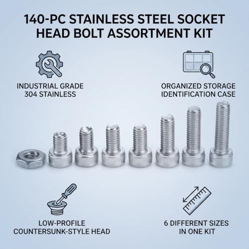 Garosa stainless steel #10-32 hex socket head screw assortment kit with 6 sizes and storage case