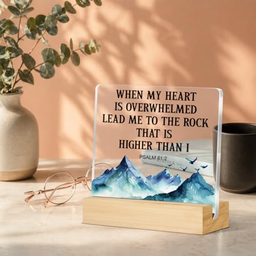 Christian Religious Gifts for Women Men, Inspirational Christian Psalm 61:2 Bible Verses Acrylic Desk Sign Home Office Decor