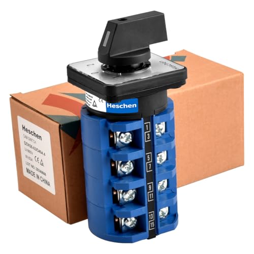 Heschen Universal Rotary Cam Selector Changeover Switch SZW26-63/D404.4 660V 63A ON-OFF-ON 3 Position 4 Phase 16 Terminals,Suitable For Manually Switching AC Circuits