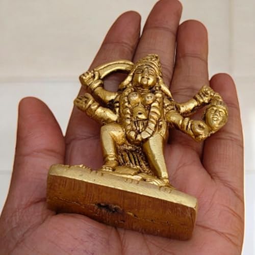 Brass Mahakali on Shiva Idol 2.5 in (150g) – Hindu Goddess Kali Statue, Handcrafted Brass Deity Figurine for Home Temple, Puja & Meditation Decor | Vastu-Inspired Spiritual Showpiece & Devotional Gift