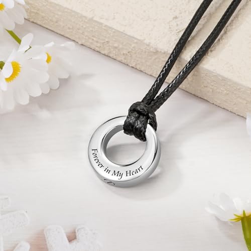 XIUDA Circle of Life Eternity Urn Necklace for Men Women Stainless Steel Cremation Jewelry for Ashes Memorial Pendant Ash Keepsake