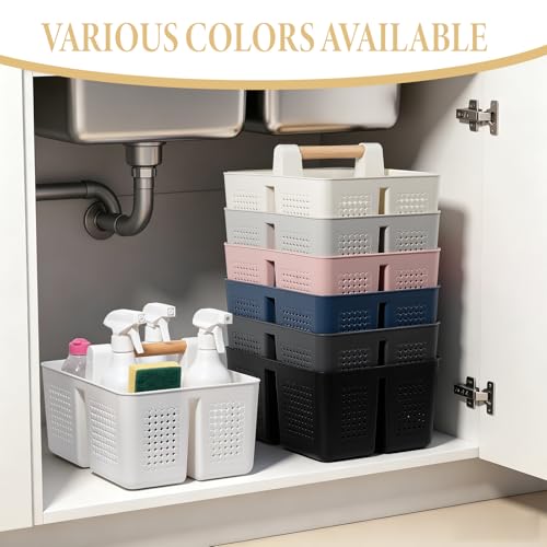 JiatuA portable shower caddy basket in dark grey, made of plastic, designed for organizing toiletries in the bathroom.