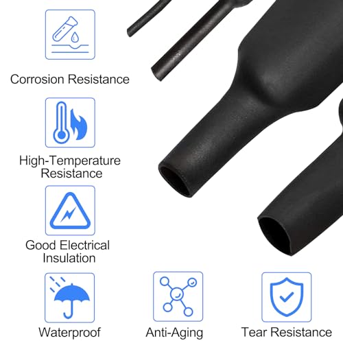 Lectorias Heat Shrink Tube Set, Heat Shrink Connector, Waterproof, Heat Shrink Tubes, Black, Heat Shrink Tube Connectors, Various Sizes for Electrical Insulation, Cable Repairs