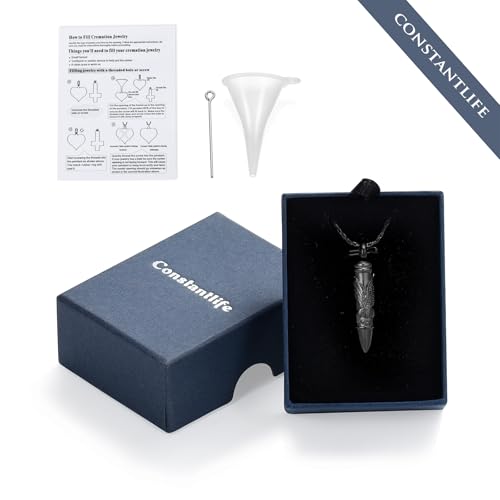 constantlife Bullet Urn Necklace for Ashes for Women Men Eagle Memorial Pendant Cremation Jewelry Human Pet Ashes Holder Keepsake Black