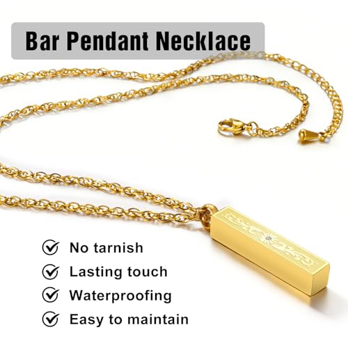 XIUDA Urn Necklace for Ashes with Crystal Bar Stainless Steel Cremation Jewelry for Ashes Memorial Urn Pendant for Women Men Gold