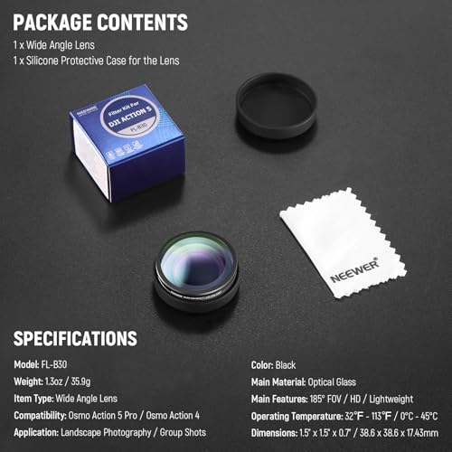 NEEWER Osmo Action FOV Boost Lens Compatible with DJI OSMO Action 4/5 Pro 185°Wide Angle Lens