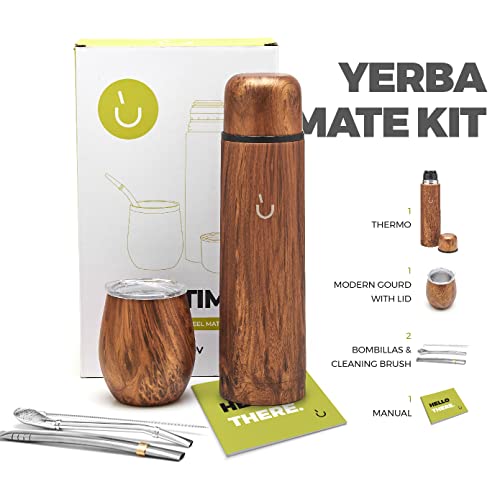 BALIBETOV 25 fl oz Yerba Mate Set, Stainless Steel Mate Gourd, Thermal Flask & Bombilla Straw, Complete Mate Kit, Double Wall Insulated, BPA Free, Dishwasher Safe Wood