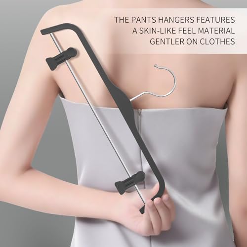 Set of 10 HUADYMEET 14-inch grey skirt hangers with adjustable clips, perfect for organizing pants and skirts.