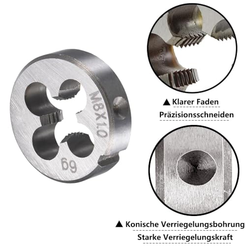 M8 x 1 Metric Tap and Die HSS | M8 x 1.0 mm tap and die, right thread fine thread cutter, straight ribbed thread cutter