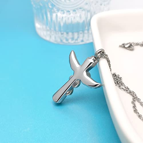 Guardian Angel Wing Cremation Urn Necklace for Ashes Cross Heart Love Memorial Keepsake Pendant Jewerlry Women Brother