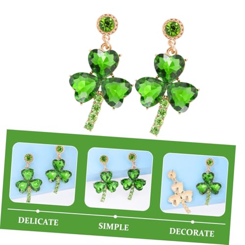 BESPORTBLE Sparkly Rhinestone Dangle Earrings Shamrock Leaf Charm Festive Irish Earring Jewelry for Women Holiday Celebration