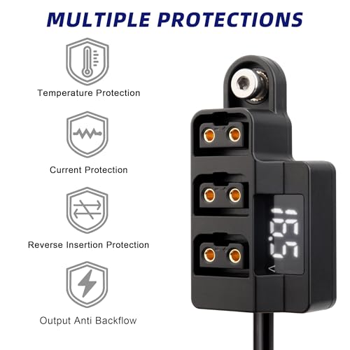 D-Tap 1×3 Power Splitter Adapter with Voltage Display. Coiled Cable Version