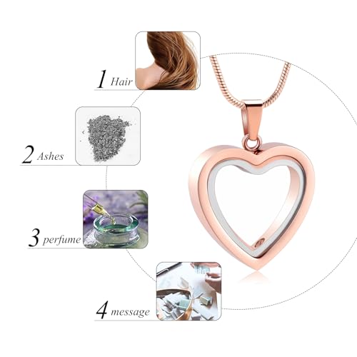 Glass Cremation Jewelry Necklace with Heart for Ashes Stainless Steel Keepsake Urn Ash Pendant Urn Necklace Keepsake for Urn for Memorial Jewelry D