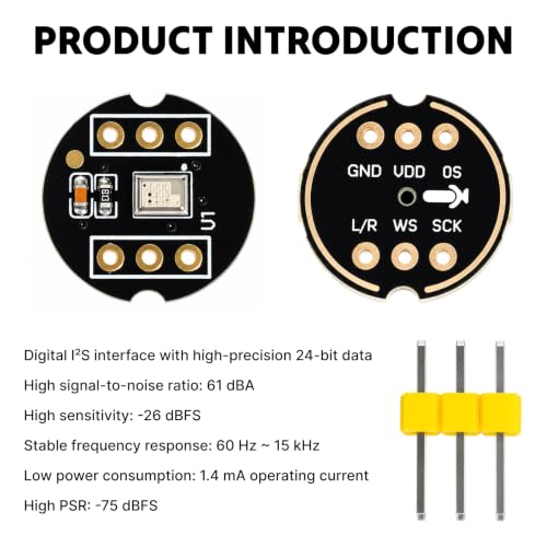 3pcs INMP441 ESP32 Microphone, Omnidirectional Sensor Module with I2S Interface, Digital Microphone Module ESP32 Compatible, MEMS Audio Module for Arduino Projects High Precision Low