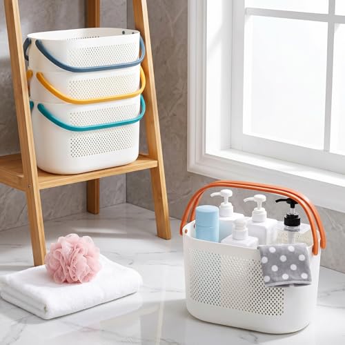 AVLA 4 Pack Portable Shower Caddy Basket, Plastic Storage Baskets with Handles, Drainage Toiletry Organizer Bin, Dorm Shower Tote Bag for Bathroom, Kitchen, Closet, Bedroom, College, Gym, Camp