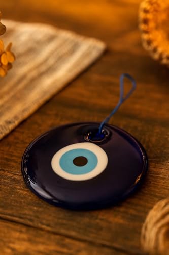 Glass Blue Evil Eye Wall Hanging – Turkish Handmade Nazar Amulet for Home Protection – Multiple Sizes – Wall Decor with Gift Box (Navy Blue, 3.5″) Navy Blue 3.5″