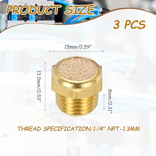 MECCANIXITY 3-piece pneumatic air compressor muffler set with 1/4-inch NPT 13mm male thread sintered fittings