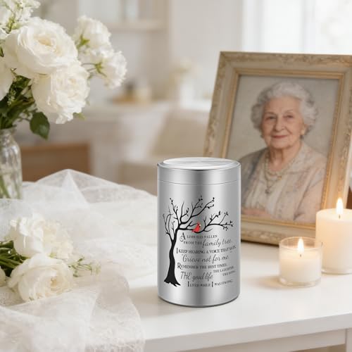 Dletay Small Urns for Human Ashes Memorial Decorative Mini Cremation Urns for Women Men Tree of Life Aluminum Ashes Keepsake Sharing 3.54 Inch Silver Tree-Silver-3.54inch