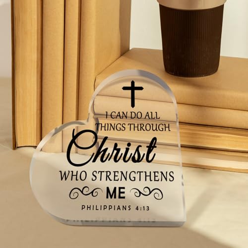 Religious Bible Verses Gift Appreciation Gift for Pastor Acrylic Heart-Shaped Keepsake Baptism Gifts for Boy Girl First Communion Presents Acrylic Heart Plaque Christian Gifts for Women Catholic Gift