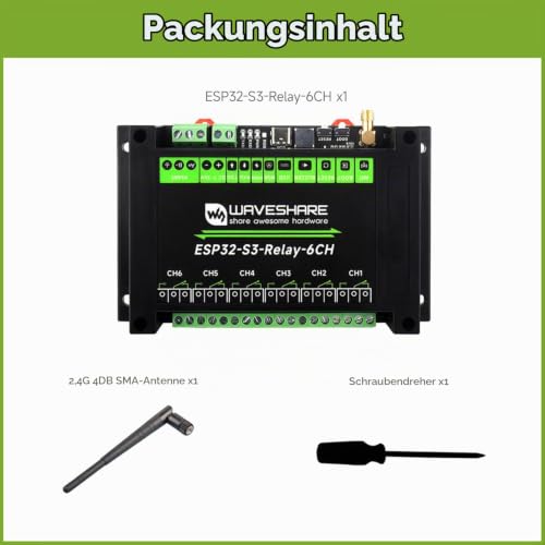 Waveshare Industrial 6-Channel ESP32-S3 WiFi Relay Module, Onboard RS485/Pico Hat Interfaces, with Multiple Insulation Protection Circuits, Industrial-Grade, Rail-Mount Case