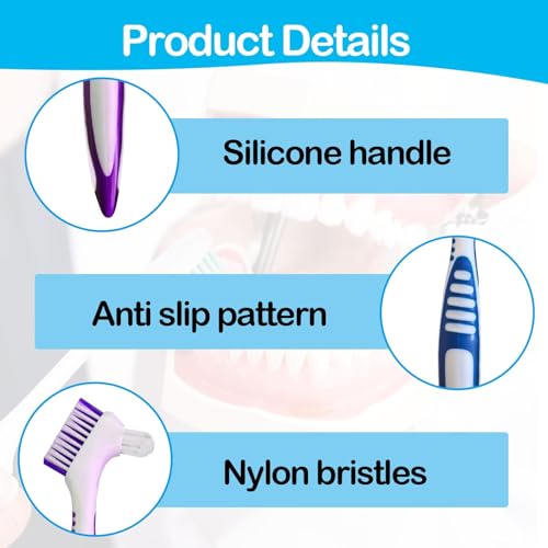 Toothbrush, 4 Pieces Dentures Toothbrushes Cleaning Brush Double Bristle Head Brush False Teeth Brush Toothbrush with Multilayer for False Teeth Cleaning Denture Brush
