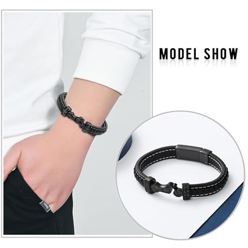 constantlife Motorcycle Cremation Bracelet for Ashes for Men Braided Leather Wristband Cuff Bangle Memorial Urn Jewelry Motorbike Racer Funeral Keepsake Gift Black 18cm