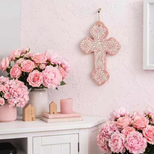 Ferrochef Cross for Wall Talavera Ceramic Cross Decor Mexican, Pink