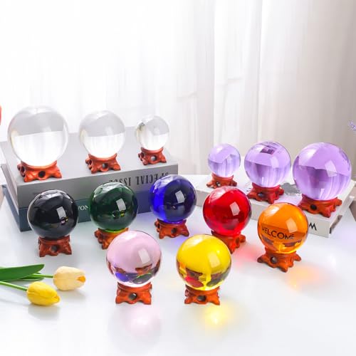 Yellow Small Crystal Ball 60mm/2.3 inch with Rose Wooden Stand for lensball Yellow-60mm