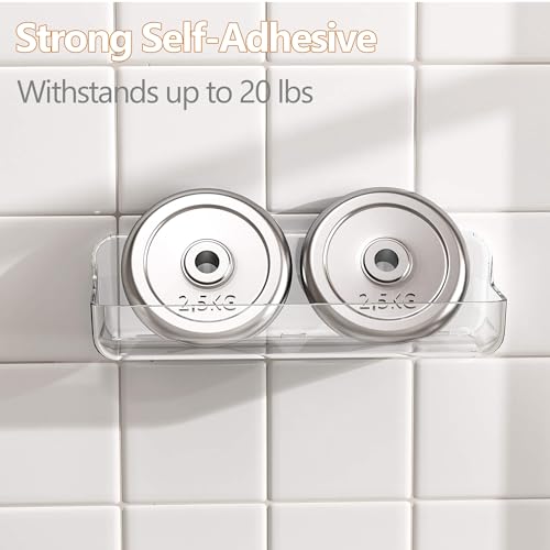 UDD Acrylic Clear Shower Caddy Adhesive Shelf, 2pc Plastic Shower Organizer with Self Adhesive Tape, No Drilling Wall Mount Shower Shelves for Bathroom Kitchen, Transparent 2Pack