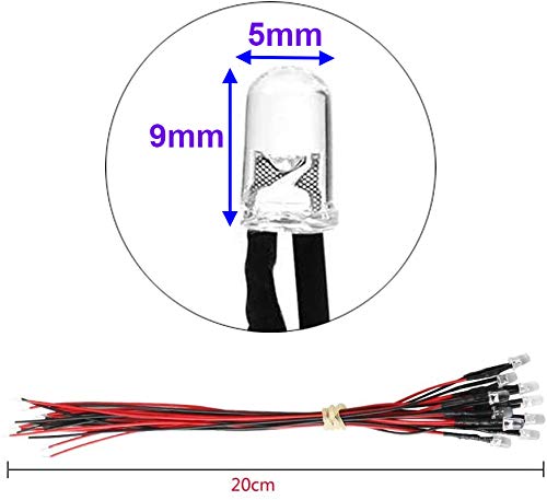 YIXISI Pre-wired LED, diode light, 12 V pre-wired light, 5 mm LEDs, 20 cm pre-wired light Multicolor - 100