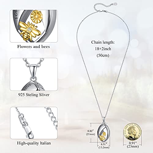 KINGWHYTE Bee Ashes Necklace for Women 925 Sterling Silver Urn Necklace for Ashes Pet Keepsake Cremation Jewelry Memory with Funnel Filler Kit