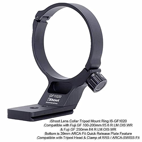 iShoot Tripod Mount Ring Lens Collar Compatible with Fujifilm GF 250mm f/4 R LM OIS WR & Fuji GF 100-200mm f/5.6 R LM OIS WR, Lens Support Bottom is Arca-Swiss Fit Quick Release Plate Dovetail Groove