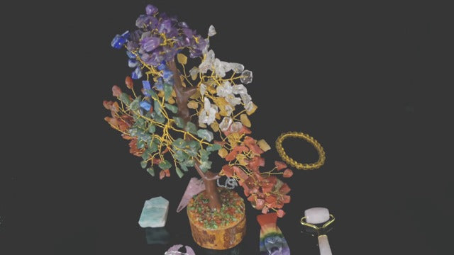 7 Chakra Crystal Tree of Life | Gemstone Bonsai Tree Gift for Women & Men | Feng Shui Home Decor for Office Desk & Living Room | Housewarming & Birthday Gift | 10–12 Inch Crystal Tree 7 Chakra – Golden Wire