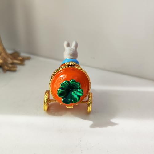 Hand Painted Enamel Animal Mini Trinket Box, Hinged Unique Mini Ring Necklace Jewelry Organizer, Classical Bejeweled Storage, Figurine Collectible Keepsake Home Decor (Carrot Rabbit) Carrot Rabbit