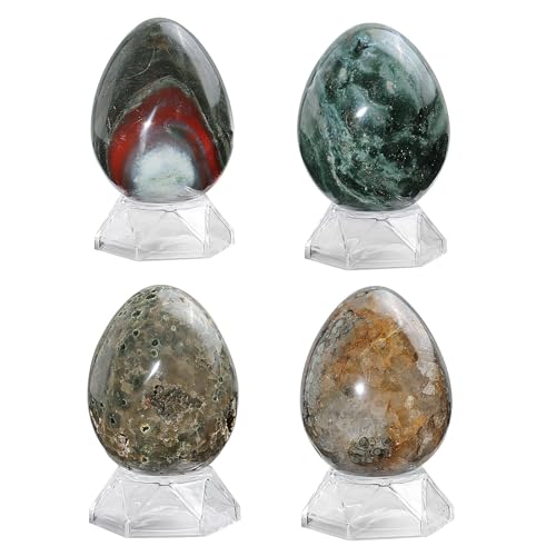 Rockcloud Natural Ocean Stone Egg Sphere with Acrylic Stand 0.88-1.10 lb 2.99-3.54 inches