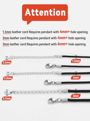 FaithHeart Braided Leather Necklace Cord with Stainless Steel Snap Clasp Length 16 Inches 05. Black 3MM Width-Stainless Steel Lobster Clasp