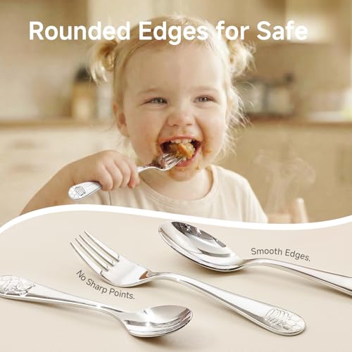 KINGSTONE 6 Pcs Small Toddler Utensils, 18/10 Stainless Steel, Honey Bear 6-Piece (Small)