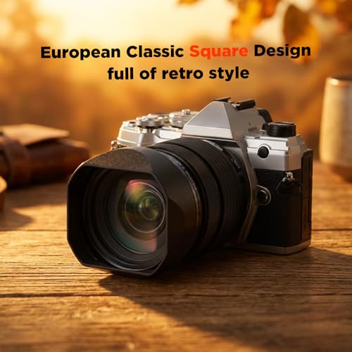 Haoge LH-OP17 Square Metal Lens Hood with Metal Cap Set for Olympus M.ZUIKO ED 17mm f1.2 25MM F1.2 PRO, 12-40mm f2.8 45mm f/1.2 Pro Lens