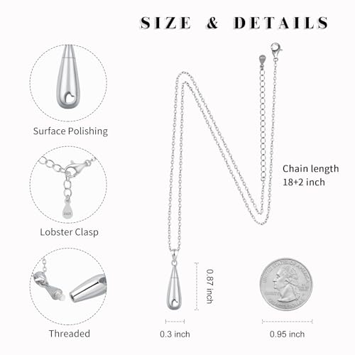 925 Sterling Silver Urn Pendant Necklace Teardrop Cremation Jewelry for Ashes Memorial Keepsake for Women