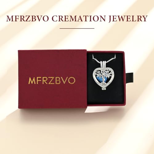 Cremation Jewelry Heart Tree of Life Urn Necklace for Human Ashes for Women Men Stainless Steel Crystal Memorial Ashes Keepsake Pendant Blue